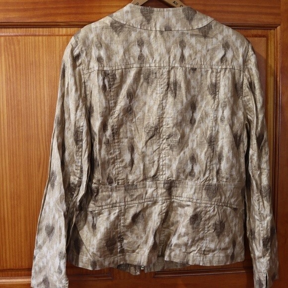 Chicos Metallic Gold Shimmery Linen Blend Blazer Jacket Zip Up Pockets  1 - Picture 8 of 16